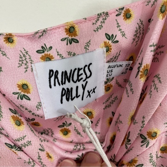 Princess Polly NWT US 8‎ Myron Pink Floral Slip Dress Satin Mini - Picture 11 of 13